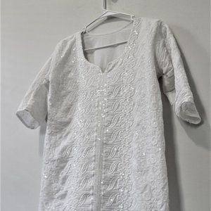 White Floral Sequined Dress